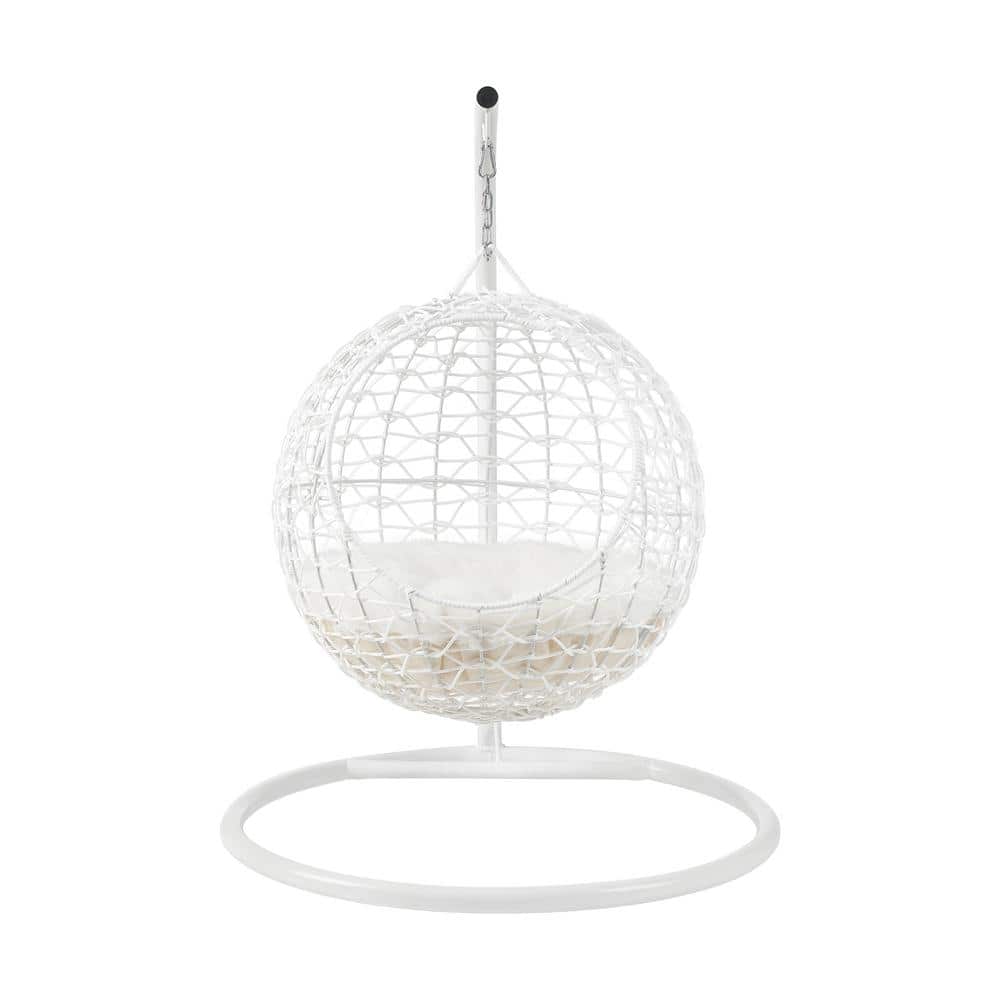 Medium White Rattan Hanging Egg Cat Bed