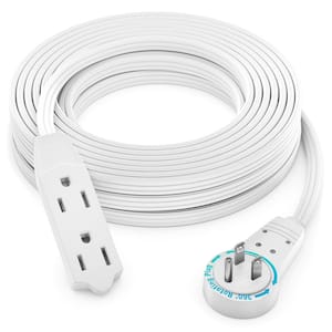 25 ft. 16/3 Light Duty Indoor Extension Cord 360° Rotating Flat Plug 2-Sided Flat Wire, White