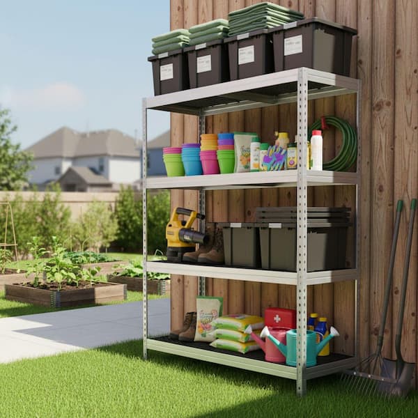 All-Road 4-Tier Steel Storage Shelving Unit in Silver, Washable Polypropylene Racks, Indoor/Outdoor Use, 43 x 20 x 71 in