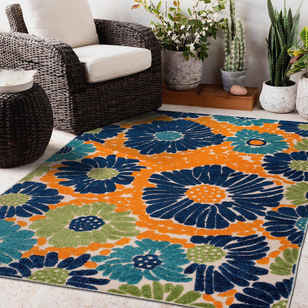 Palermo Multi-Color Floral Synthetic 5' x 7' Indoor/Outdoor Rug