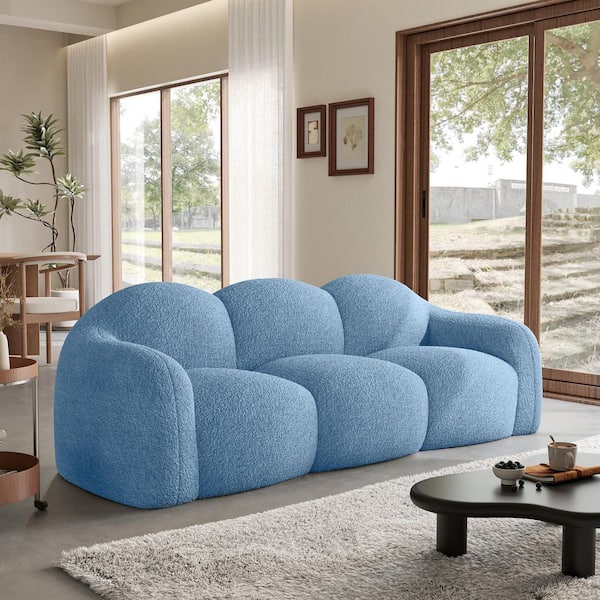 Magic Home 90 in. Straight Arm 3-Seater Curved Comfy Teddy Velvet