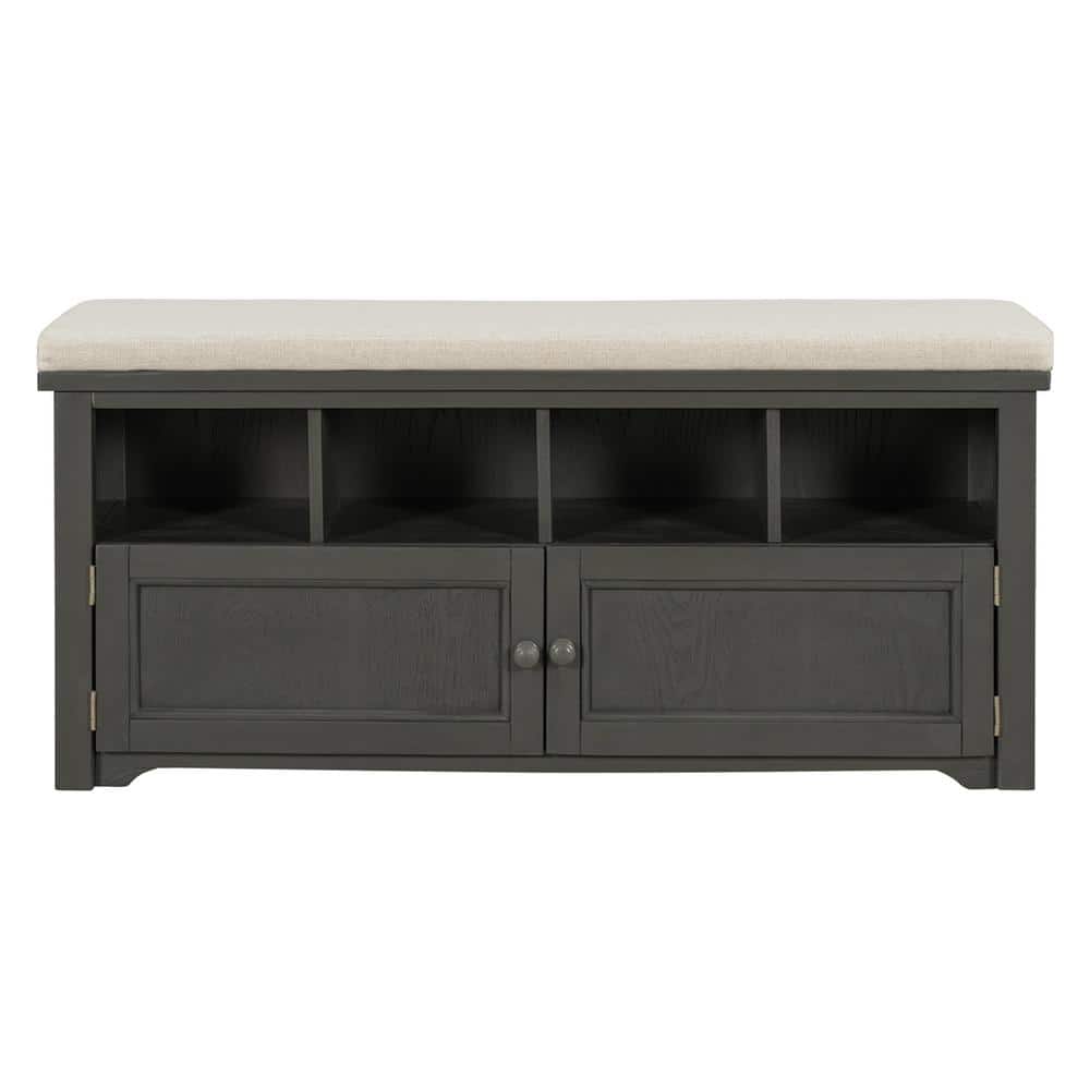 JASIWAY 18.9 in. H x 42 in. W Dark Gray Wood Shoe Storage Bench