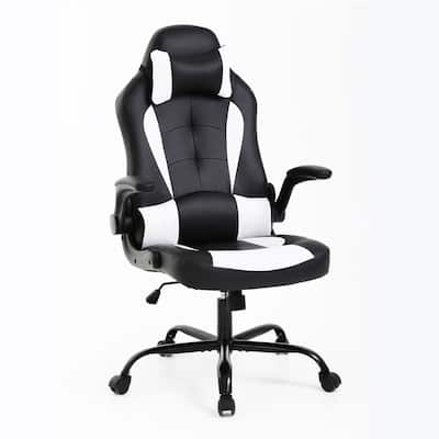 White Faux Leather Gaming Chair with Adjustable Arms and Lumbar Support