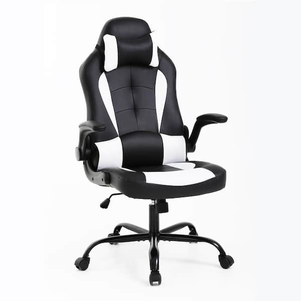 ProHT White Faux Leather Gaming Chair with Adjustable Arms and Lumbar Support