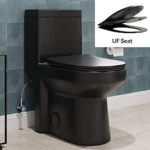 1-Piece 1.1/1.6 GPF Dual Flush Compact Round Toilet in Black Soft Close Seat Included