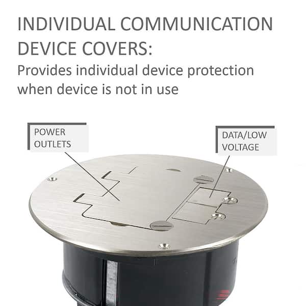 Wiremold Dual Service Floor Box Kit with Duplex Receptacle and one RJ45 Cat 5e Jack, Coax F Connector, Aluminum