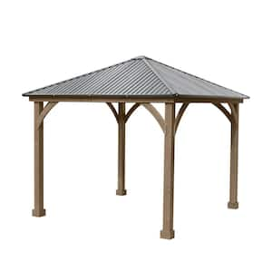 10 ft. x 10 ft. Outdoor Patio Gray Wooden Frame Gazebo with Black Hardtop Roof