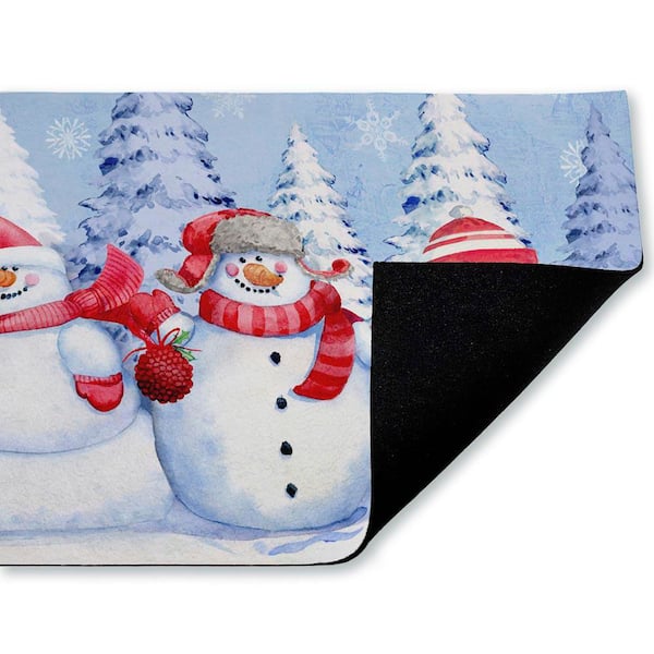 Holiday Icy Snowman Trio Blue 18 in. x 30 in. Polyester Non-Slip Outdoor Door Mat