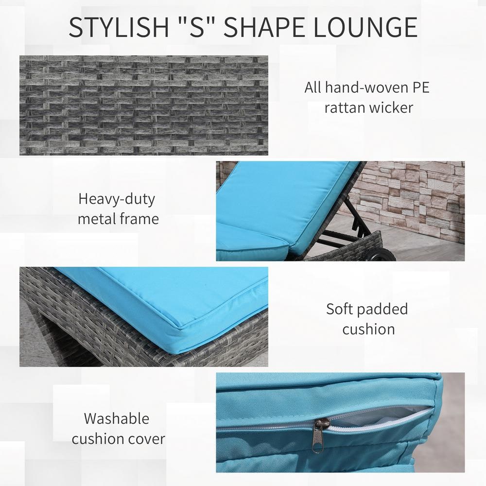 Sky Blue S-Curve Outdoor Chaise Lounge with Cushioned Comfort and Adjustable Backrest