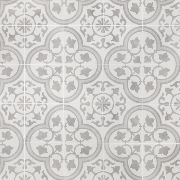 Ivy Hill Tile Sintra Silver Ornate Encaustic 4 in. x 0.39 in. Matte Porcelain Tile Sample
