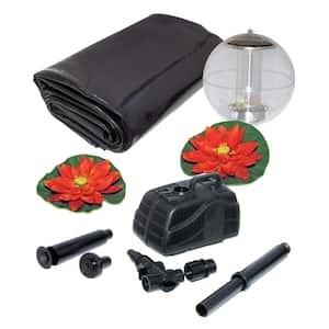 Koolscapes 400 Gal. Pond Kit, 340 GPH Pump, 2 Fountain Heads, 10x10 Ft Non-toxic Liner, Solar Light