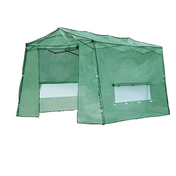 Zeus & Ruta 134.2 in. W x 102 in. D x 86.4 in. H Walk-In Greenhouse Garden with Hand Shovel in Green