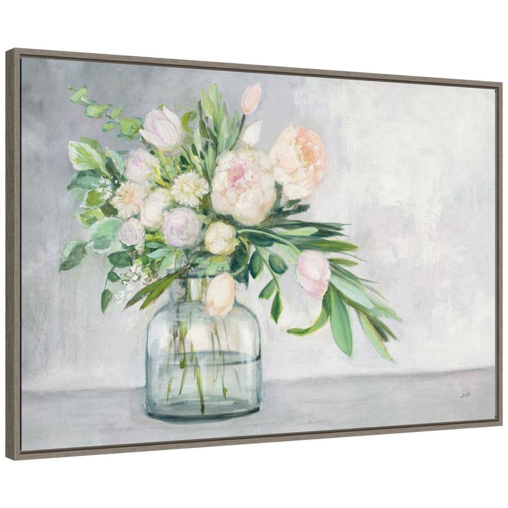 Blushing Spring Bouquet Acrylic Landscape Canvas with Distressed Greywash Frame