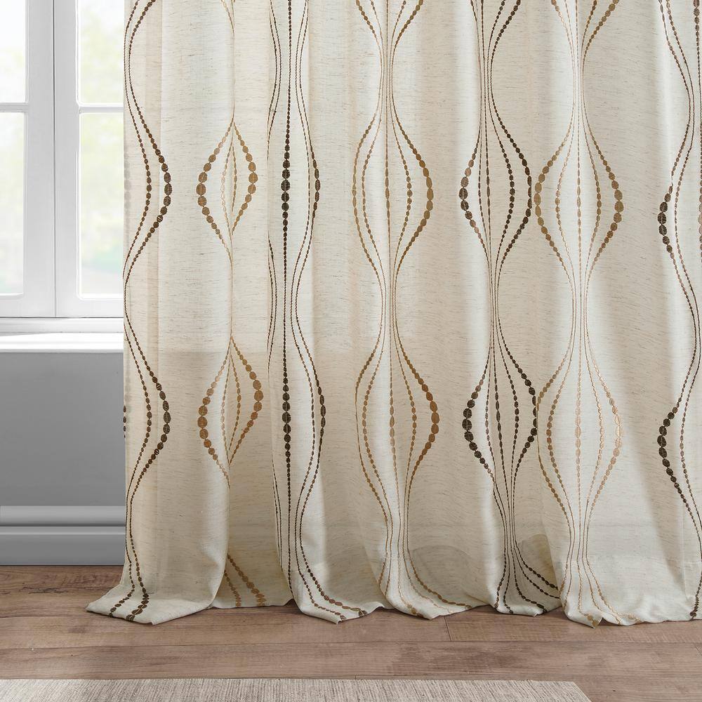 Extended Noir Embroidered Sheer Faux Silk Drapes