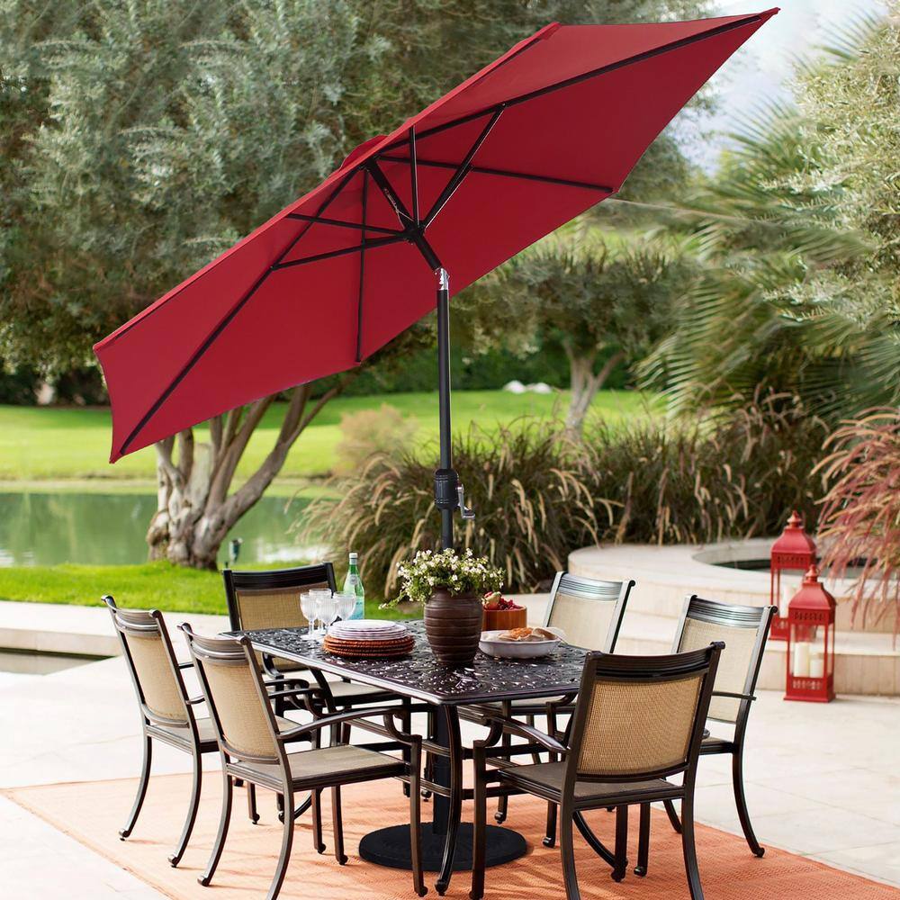 Red 9ft Steel Frame Outdoor Patio Umbrella with Crank