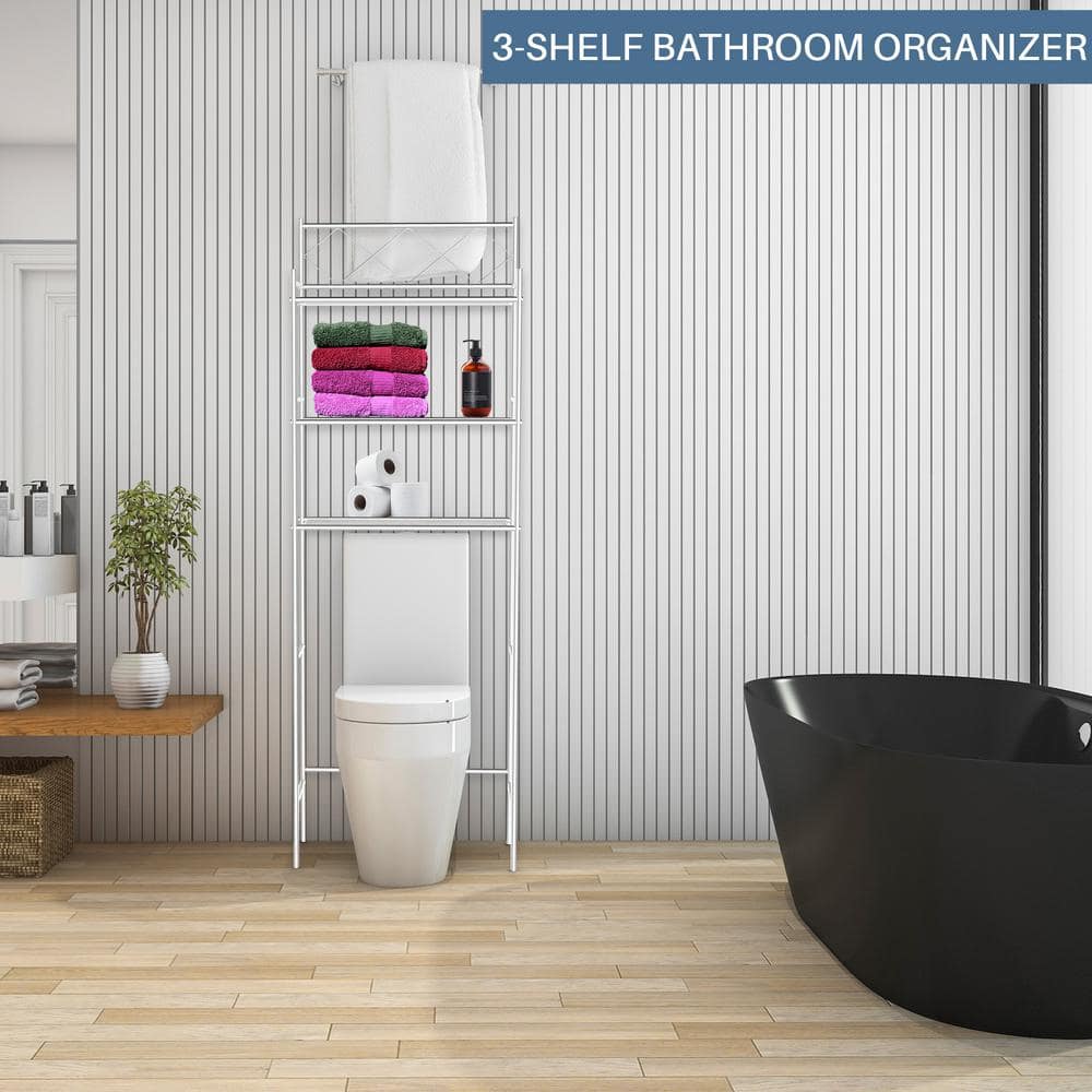 Silver Metal 3-Shelf Over-the-Toilet Storage Organizer