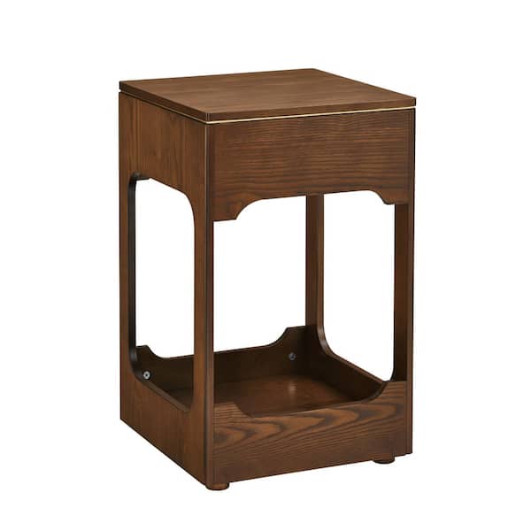 Unbranded Modern 15.75 in. Walnut Rectangle MDF Lift Top End Table with Storage Shelf Wooden Nightstand for Home Living Room