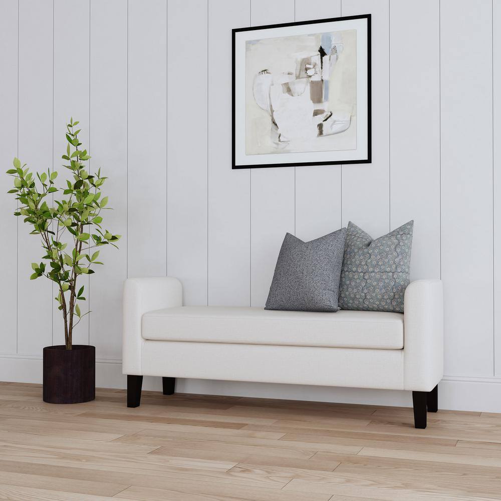 Vanilla Upholstered Transitional Bench with Armrests