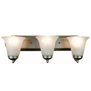 Cabernet Collection 24 in. 3-Light Brushed Nickel Bathroom Vanity Light Fixture with White Marbleized Glass Shades