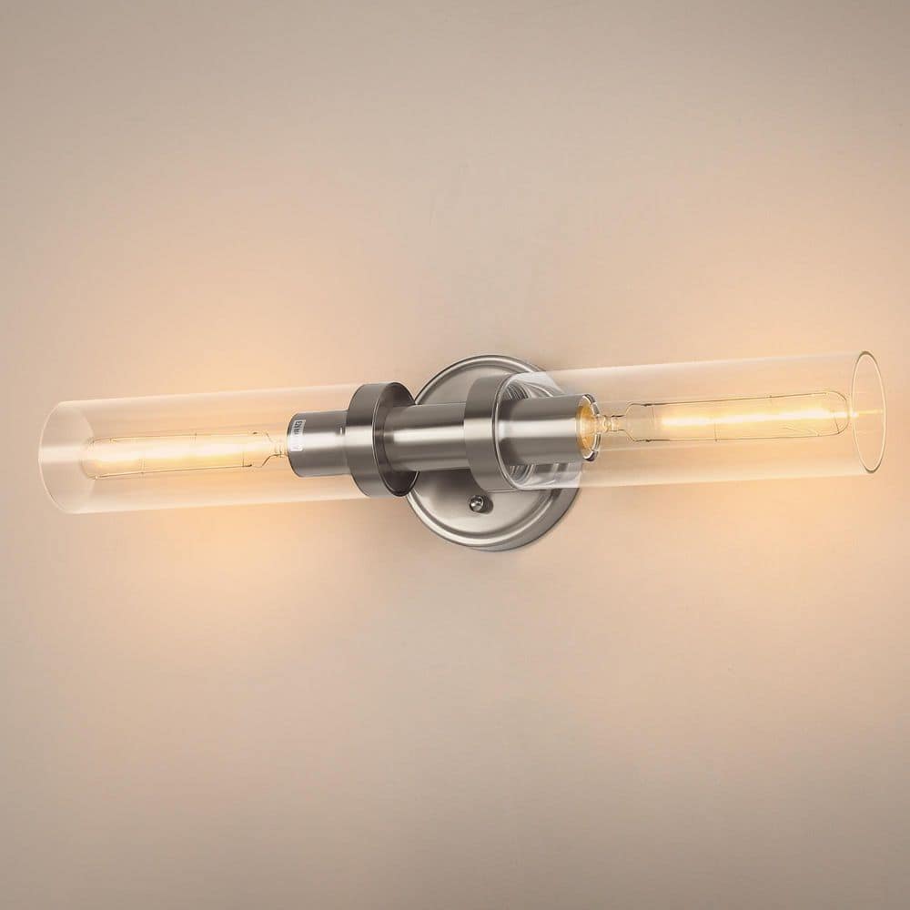 18.1 in. 2-Light Nickel Clear Glass Hardwired Wall Sconce with Standard for Hallways, Kitchens, and Living Rooms price history on PriceWatchPro