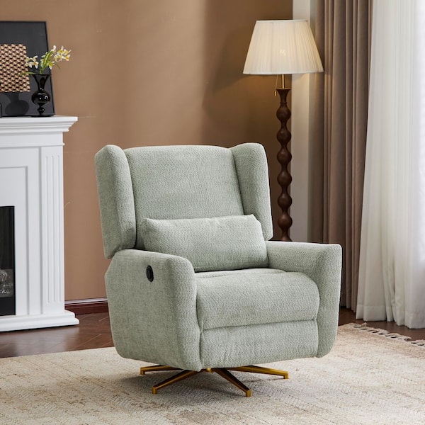 Scilley Modern Boucle Fabric Upholstered Power Swivel Recliner Chair with Metal 5 Star Base Light Green Plus Gold