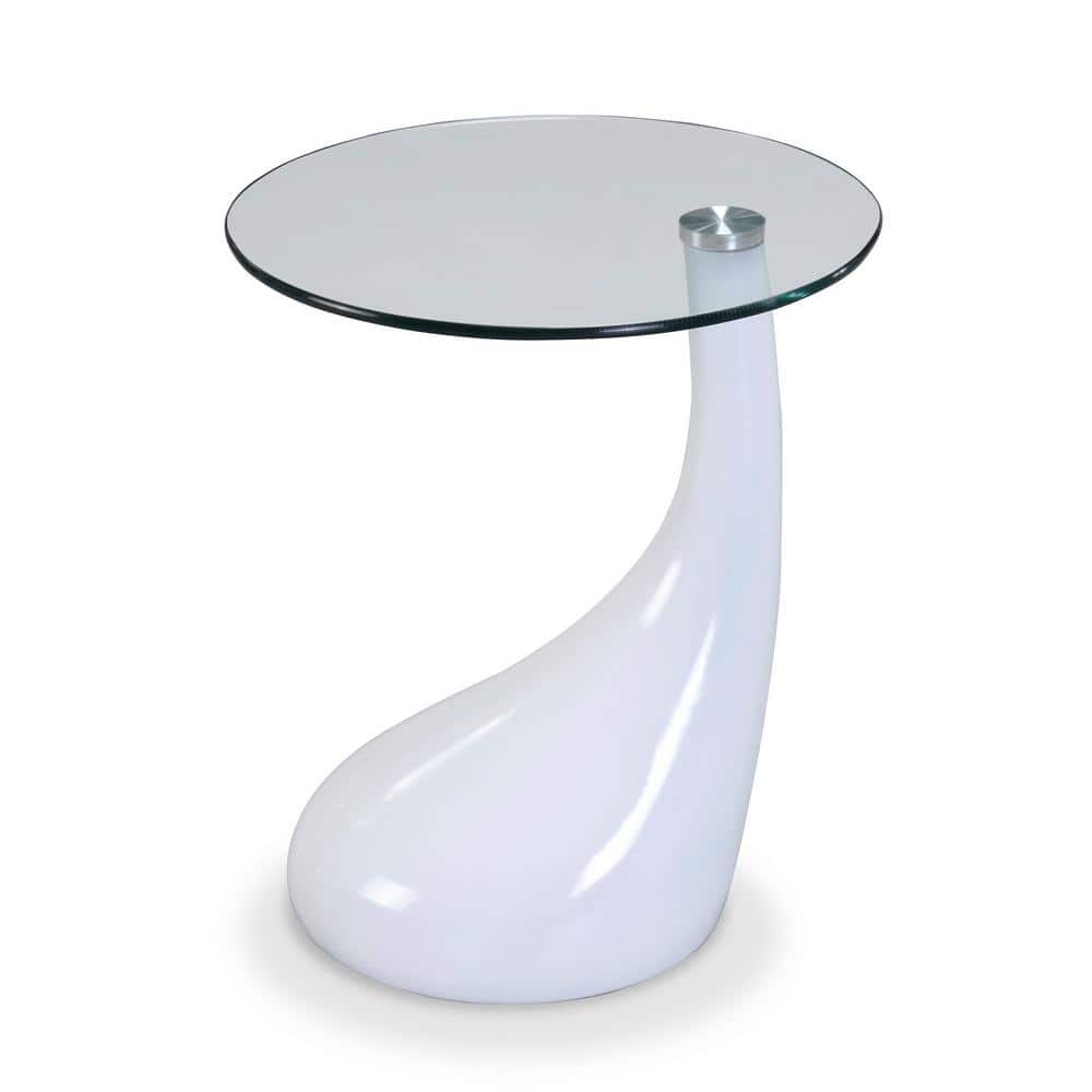 Lava 20" Round Tempered Glass Accent Table in White
