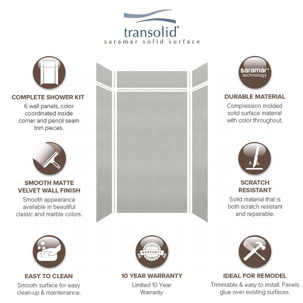 SaraMar 48'' W Gray Solid Surface Shower Wall Panels
