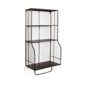 10 in. L x 17 in. W x 30.9 in. H Black Metal Wall Storage Organizer with Grid Design and 3-Shelve