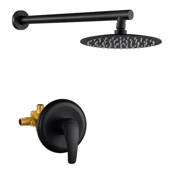Single Handle 1-Spray Shower Faucet 2.5 GPM with Pressure Balance Valve and 8 in. Wall Mount Shower Head in Matte Black