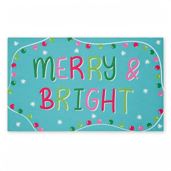 Merry and Bright with Baubles Green 18 in. x 30 in. Polyester Non-Slip Outdoor Door Mat