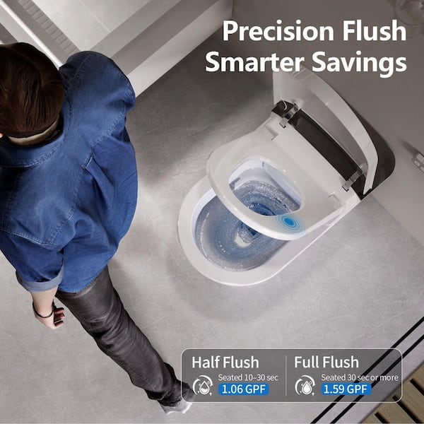 Elongated ADA Bidet Toilet 1.6 GPF in White with Auto Flush, Build-in Tank, Heated Seat, Warm Dryer and Bubble Wash