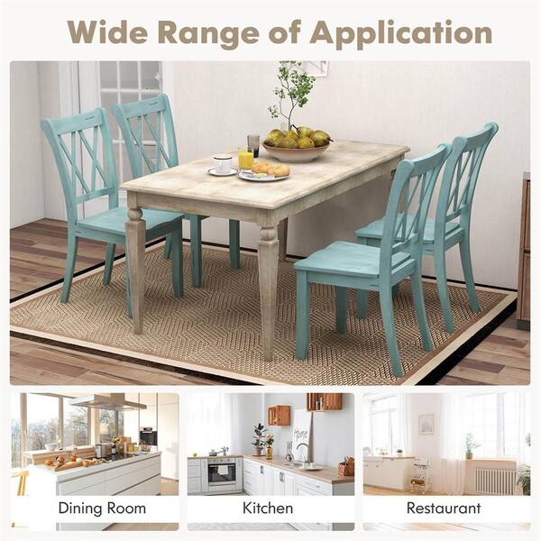 Costway Mint Green Wood Dining Chair Cross Back Dining Room Side