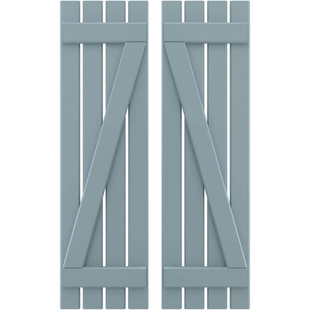 15-1/2 in. W x 34 in. H Americraft 4 Board Exterior Real Wood Spaced Board and Batten Shutters w/Z-Bar Peaceful Blue price history on PriceWatchPro