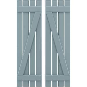 15-1/2 in. W x 53 in. H Americraft 4-Board Exterior Real Wood Spaced Board and Batten Shutters w/Z-Bar in Peaceful Blue