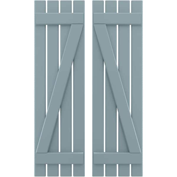 Ekena Millwork 15-1/2 in. W x 72 in. H Americraft 4-Board Exterior Real Wood Spaced Board and Batten Shutters w/Z-Bar in Peaceful Blue