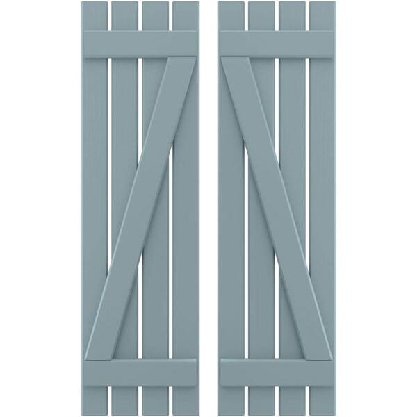 Ekena Millwork 15-1/2 in. W x 74 in. H Americraft 4 Board Exterior Real Wood Spaced Board and Batten Shutters with Z-Bar Peaceful Blue