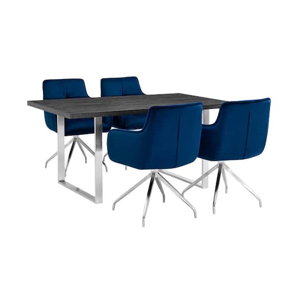 Armen Living Fenton and Blue Noah 5-Piece Modern Rectangular Dining Set
