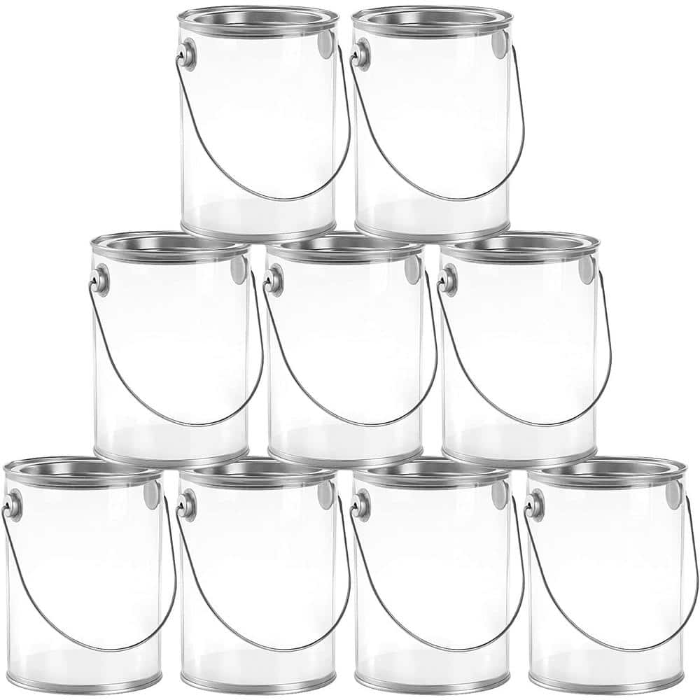 12 Packs Paint Cans, Clear Plastic Paint Containers, 3 inch x 3 inch Mini Empty Bucket with Lids, Small Transparent Paint Containers for DIY Art