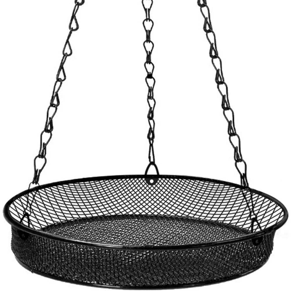 Black Metal Hanging Bird Feeder Tray with Chain