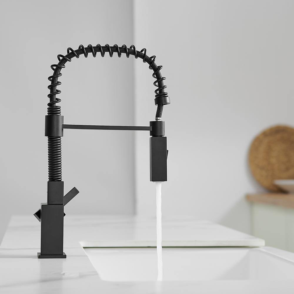 Matte Black Brass Single Handle Pull Down Kitchen Faucet