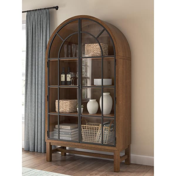 Chadworth Dark Brown and Black 44 in. Display Cabinet with Glass Doors