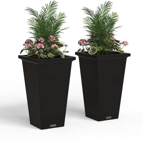 Evolve 24 Gal. Tall Black Outdoor Plastic Square Planter (14.5 in. L x 14.5 in. W x 24 in. H), (2-Pack)