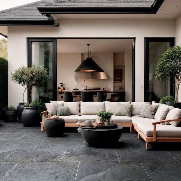 Montauk Black Slate Rectangle 18 in. x 36 in. Natural Textured Stone Look Floor and Wall Tile (4.5 sq. ft./Case)
