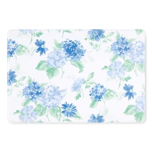 Amber Floral Daisy Stripe Blue/Purple 20 in. x 30 in. Anti Fatigue Reversible Water Resistant Kitchen Mat