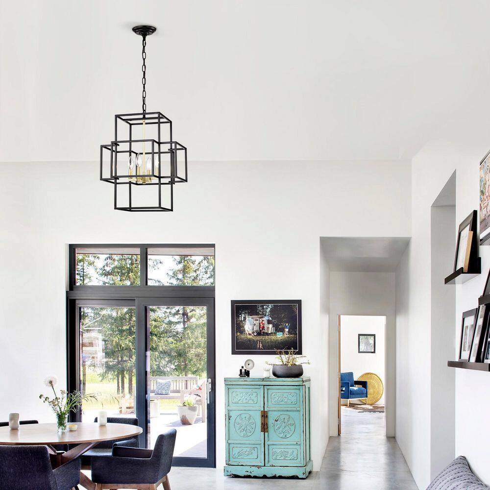 Vintage Lantern Series 4-Light Black and Gold Pendant Chandelier for Dining Room, No Bulbs Included price history on PriceWatchPro