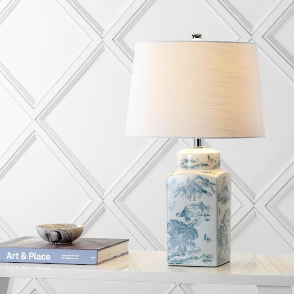 JONATHAN Y Audrey 24.5 in. Blue/White Chinoiserie LED Table Lamp