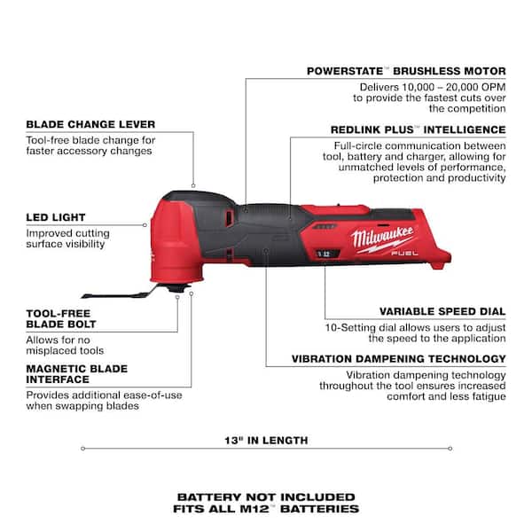 Milwaukee 2551-22-2526-20-3404-20 M12 FUEL SURGE 12V Lithium-Ion Brushless Cordless 1/4 in. Impact Driver Compact Kit Multi-Tool & 1/2 in. Hammer Drill - 3