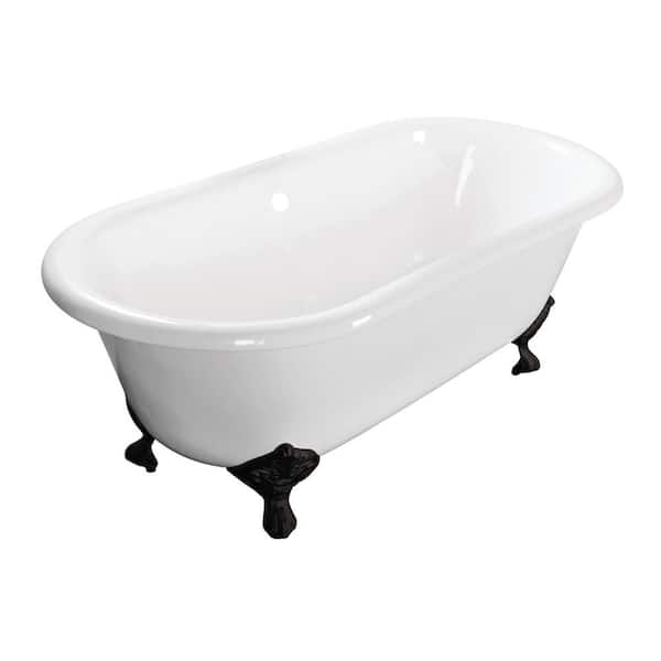 Aqua Eden 66 in. Cast Iron Double Ended Clawfoot Bathtub in White/Matte Black (No Faucet Drillings)