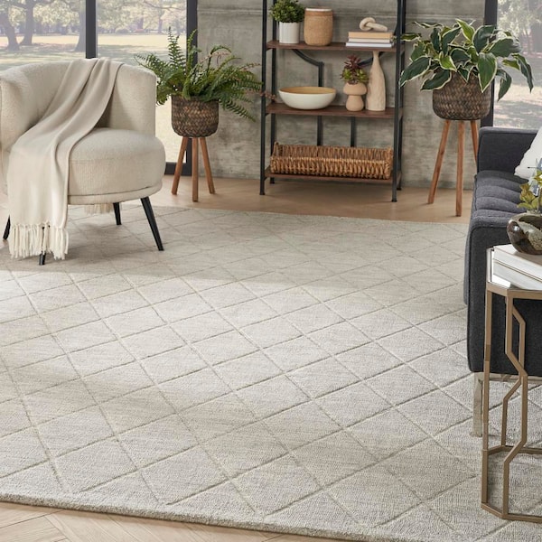 Wool Haven Grey 8 ft. x 10 ft. Diamond Contemporary Area Rug