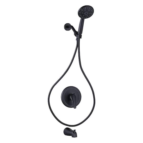 ALEASHA Single Handle 7-Spray Tub and Shower Faucet 1.8 GPM with Handheld in Matte Black Valve Included